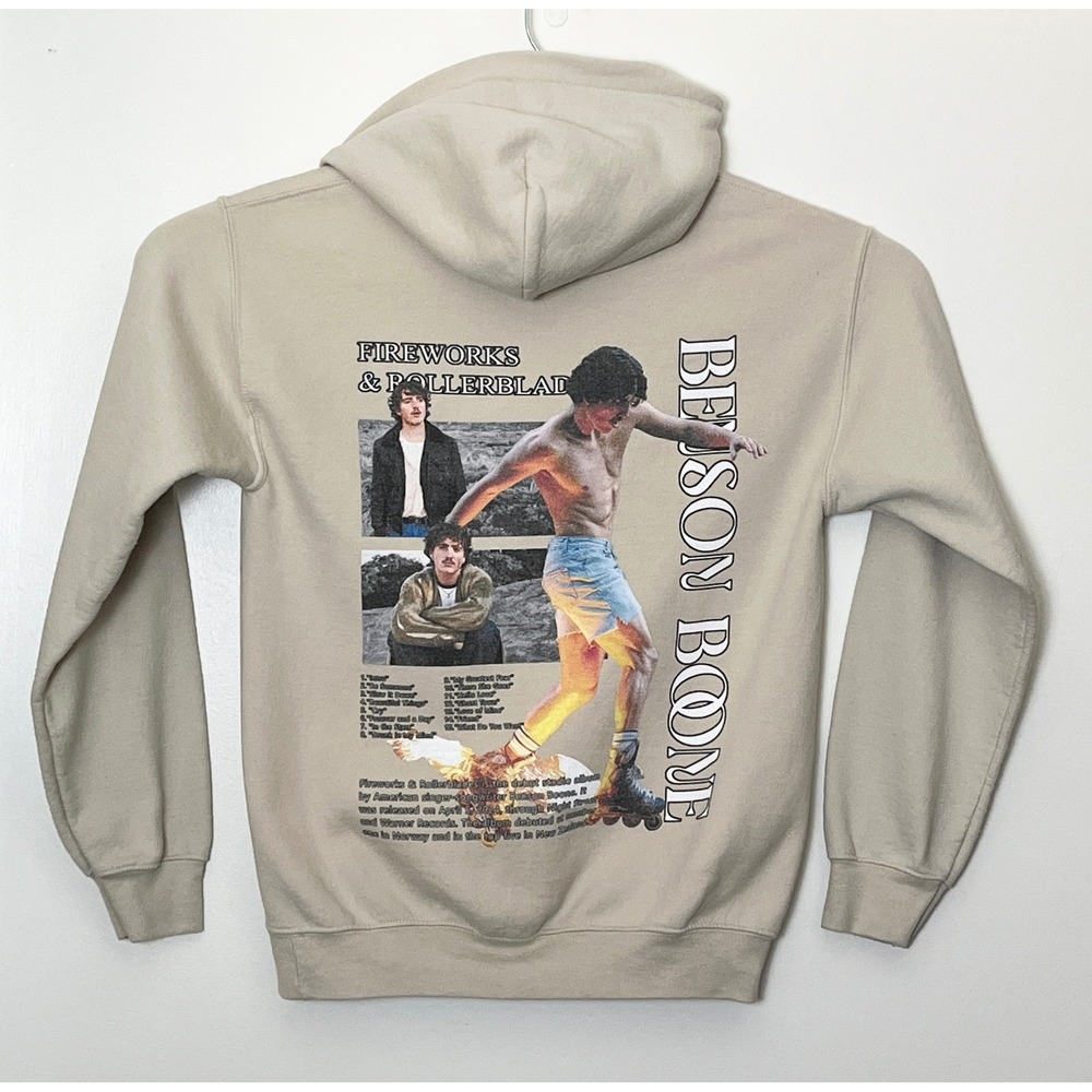 Benson Boone Fireworks & Rollerblades Tour Hoodie Men's Small Sand Beige
